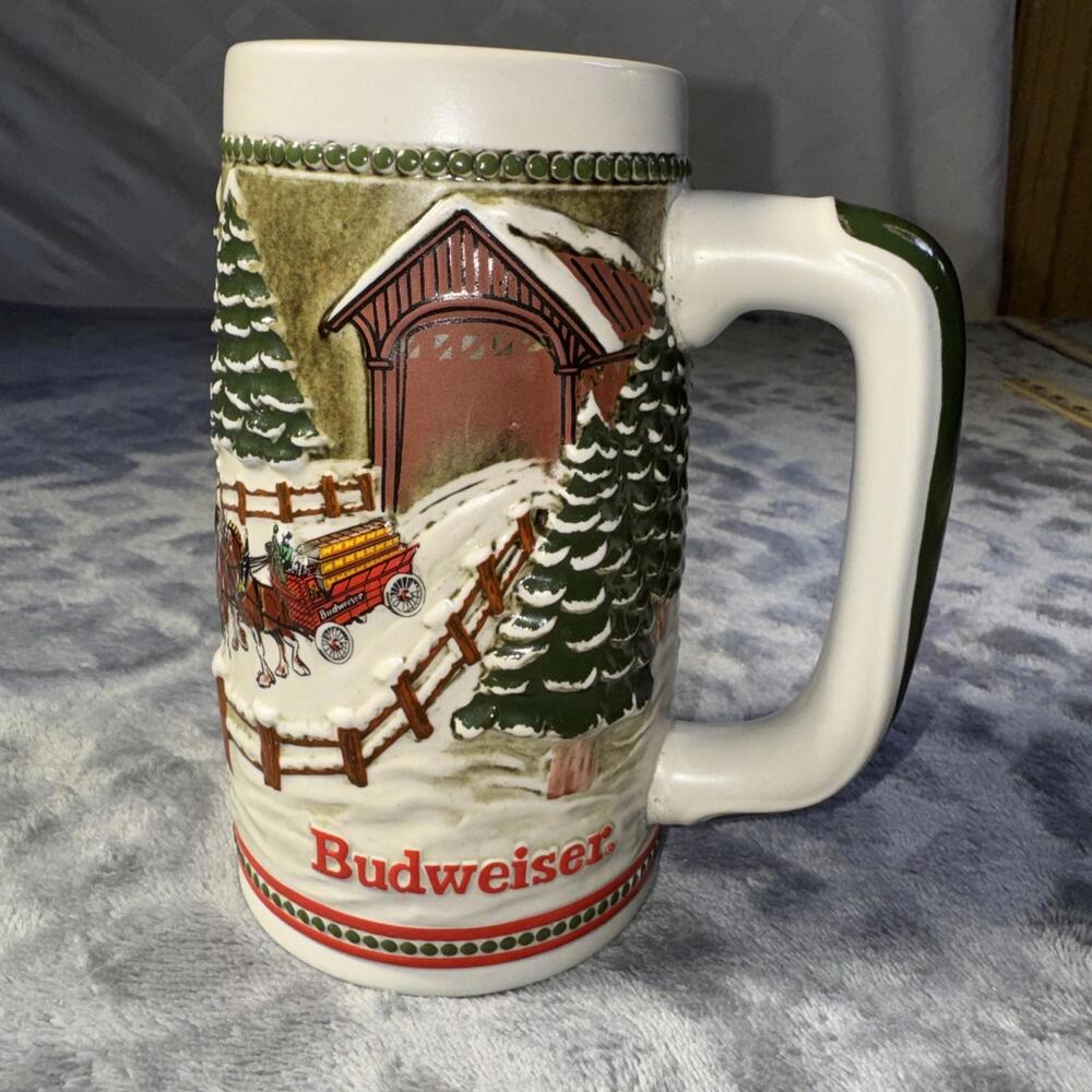 Anheuser-Busch 1984 Budweiser Christmas Beer Stein Clydesdale Covered Bridge